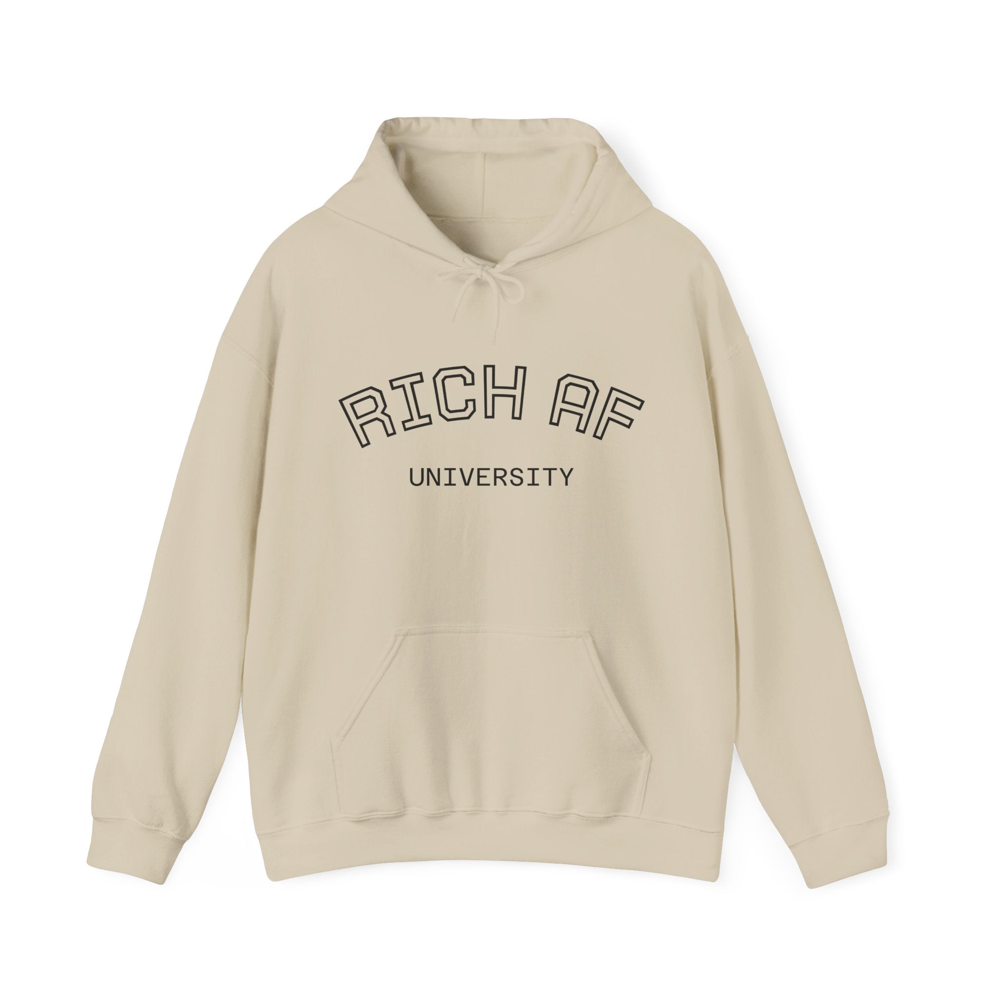 Rich AF University Hoodie – Funny College Style Graphic Sweatshirt
