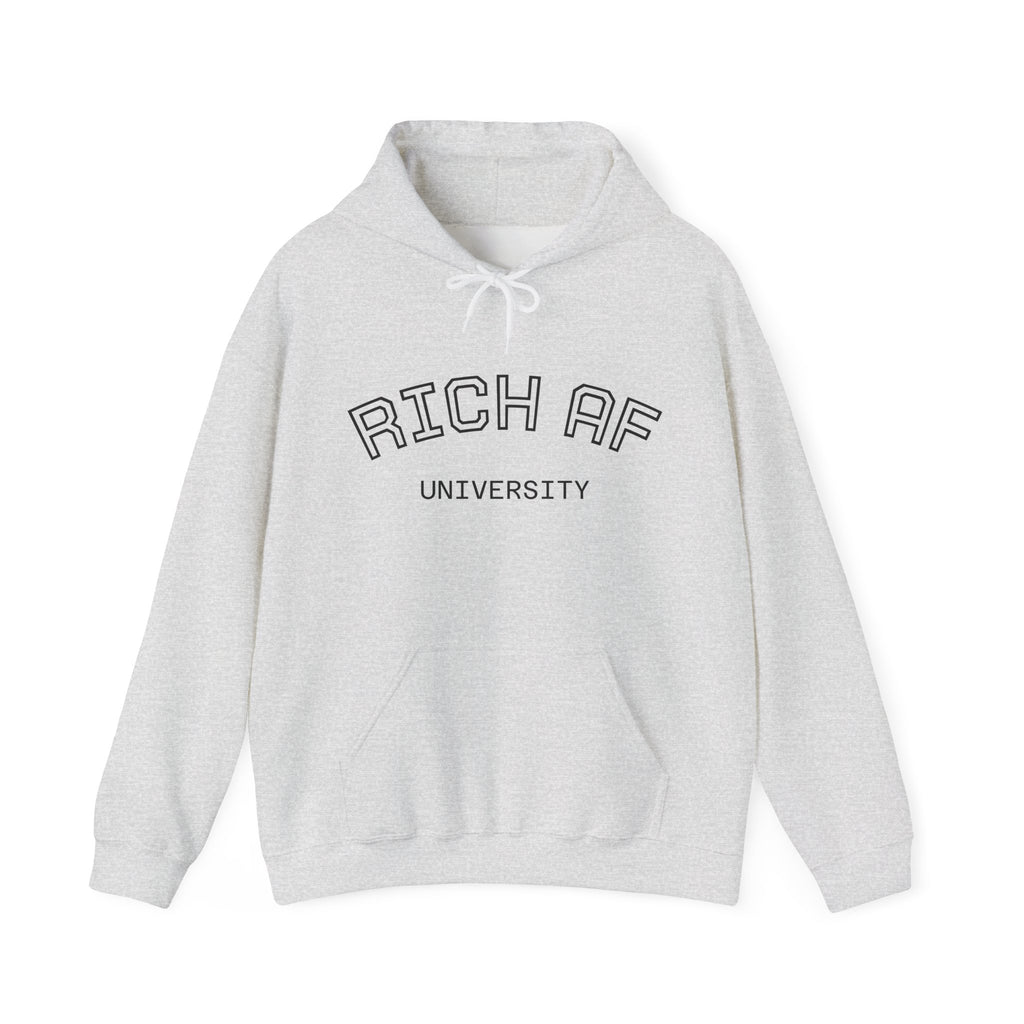 Rich AF University Hoodie – Funny College Style Graphic Sweatshirt
