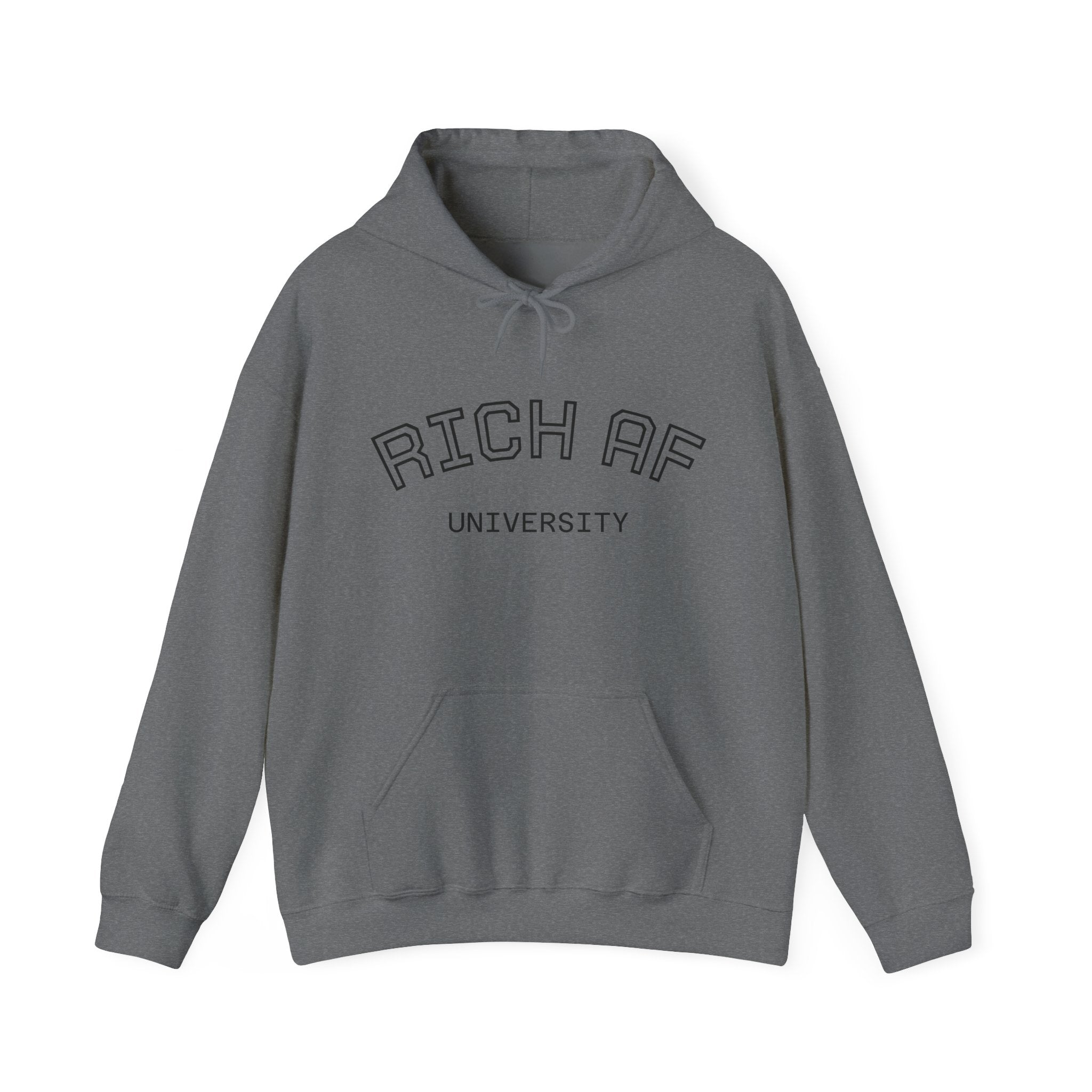 Rich AF University Hoodie – Funny College Style Graphic Sweatshirt