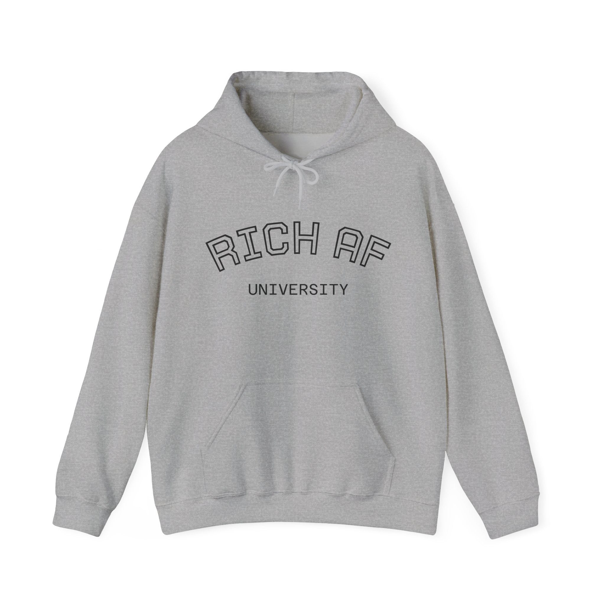 Rich AF University Hoodie – Funny College Style Graphic Sweatshirt